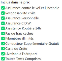 Ce qui est inclus dans le prix de la location de voiture Eye Drive en Crète?